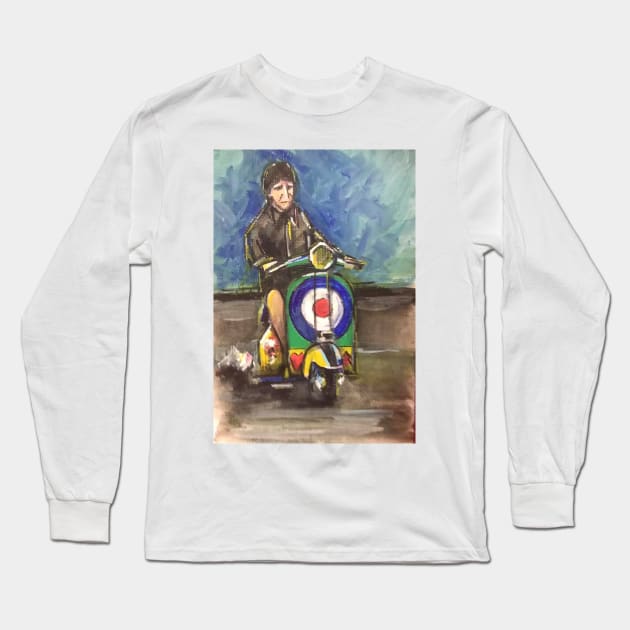 Retro Scooter, Classic Scooter, Scooterist, Scootering, Scooter Rider, Mod Art Long Sleeve T-Shirt by Scooter Portraits